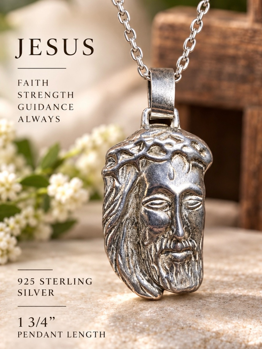 Pendant Religious Jesus Intricate Detail 925 Sterling Silver
